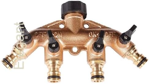 Solid Brass 4-Way Garden Tap Adaptor, 4 Way Hose/Garden Tap Connector with Individual valves - 4 Way Brass Tap Manifold