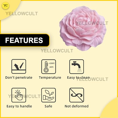 YellowCult 1 pcs Bloom Peony Silicone Candle Mold Wax Moulds for Scented Candles Handmade Soaps Making Clay Resin Crafts Casting Cake Dessert Mousse Aroma DIY Art Crafts Supplies Home Decoration 2