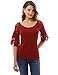 PattyBoutik Women’s Lace Raglan 3/4 Bell Sleeve Blouse (Burgundy M)