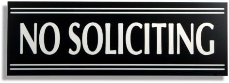JP Signs - No Soliciting Sign - 9 X 3 Inch Engraved Premium Office Signage for Door (Black / White) - Not a Sticker - Keeps Unwanted Visitors Away – Highly Noticeable – Elegant for House or Office.