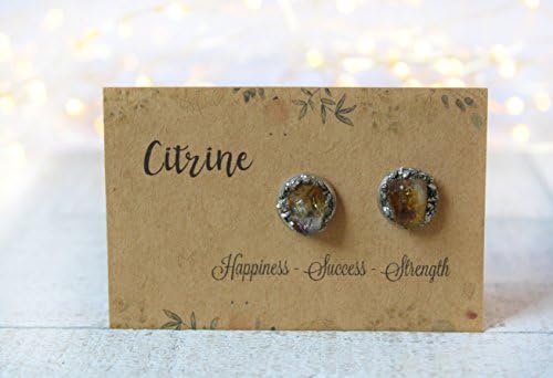 Raw Citrine Sterling Silver Plated Stud Earrings