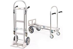HaulPro Junior Heavy Duty Convertible Hand Truck with Double Grip Handles-Aluminum Dolly Cart for Moving- 1,000 LB Capacity-Converts from Hand Truck to Platform Push Cart-52 Lx41 Wx44 H (UNASSEMBLED)