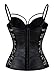 Charmian Women's Steampunk Gothic Black Lace Corset Bustier Faux Leather Bra Lingerie Black Medium