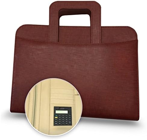 Executive Deluxe Portfolio - Professional Padfolio Holder with Zippered Closure, Business Pad Holders, iPad Pocket Case, Letter Size Writing Pad - PU Leather - Brown with Handles