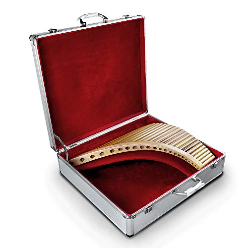 22 Pipes C Key Professional Black Pan Flute Chinese Traditional Musical Instrument Pan Pipes Easy to Learn with Exquisite Brown Pan Pipes Flute and Black Leather Bag (Right-Hand Pan Flute with Box)