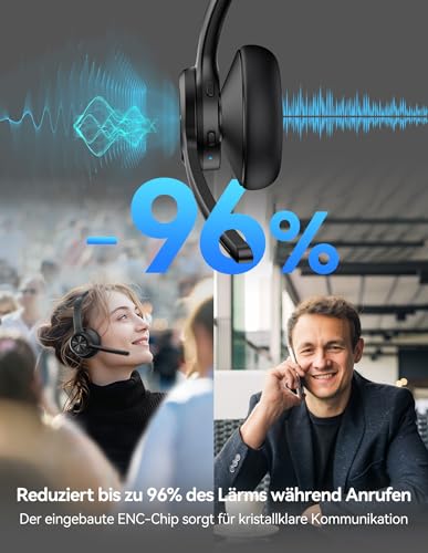 TECKNET V5.2 Bluetooth Headset with Microphone & USB Dongle Wireless Headset with Noise Cancelling and Mute Microphone On-Ear Headphones Wireless for Trucker / Call Center / Office - 50+ Hours Battery