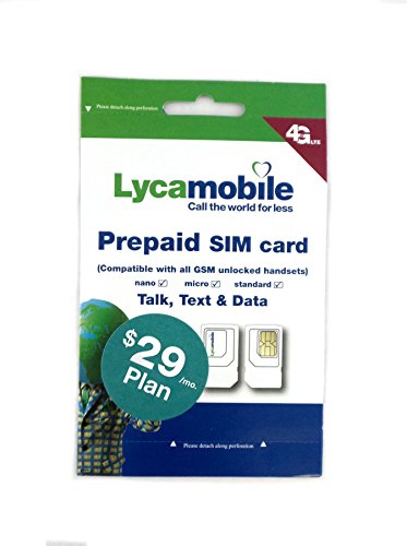 Lycamobile $29 Plan Sim Card Prelaoded With One Month Service Include 1GB 4G LTE Data Plus Unlimited Calls To Over 50 Countries