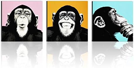Chenxi Global Monkey Picture Modern Art Wall Decoration Oil Painting on Canvas for Living Room Home Decoration (12x12inchx3pcs)