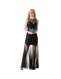 Vestido de noche largo Gatsby de lentejuelas de los años 20 para mujer