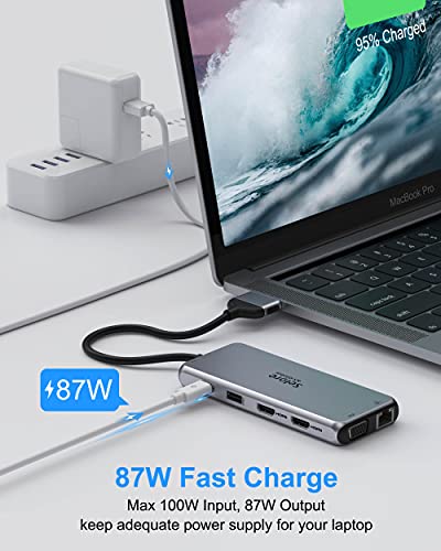 Selore Estación de Acoplamiento para MacBook,12 en 2 Multiport Laptop Docking Station,Pantalla Doble y Triple 4K Dual HDMI/VGA/USB 3.0/PD3.0/RJ45/USB2.0/SD/TF/Mic USB C Hub Pantalla Múltiple