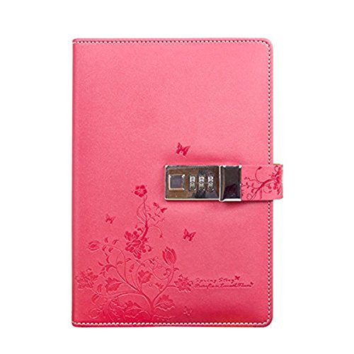 JunShop Student PU Leather Password Notebook, Pink