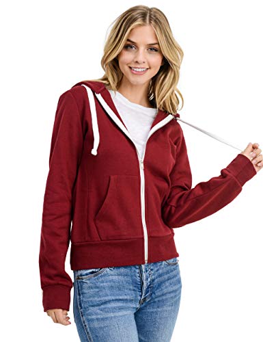 esstive Women's Basic Fleece Full-Zip Hooded Jacket, Burgundy, Large
