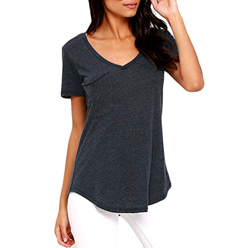 WEUIE Womens Tops Hot Sale Women Summer Plus Size Casual Solid Short Sleeve T-shirt Tank Top Blouse (2XL,Dark Gray - Thumbnail 5