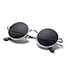 Menton Ezil Round Vintage Mirror Lenses UV protection Polarized unisex Small Hippie Syle Sunglasses for Men With Black Silver Metal Frame Black Lens ME8124