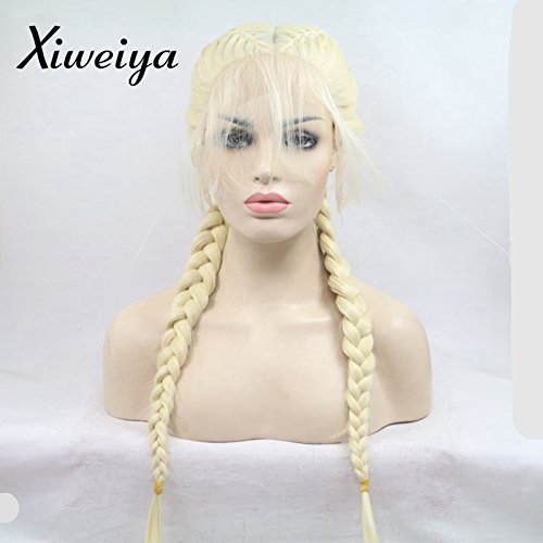 Xiweiya 613# Blonde Double Braids Synthetic Lace Braided Lace Front Wig with Baby Hair Wig Heat Resistant Fiber Middle Part Golden Wigs Replacement Wig 24" for Women Halloween Cosplay โ image 1