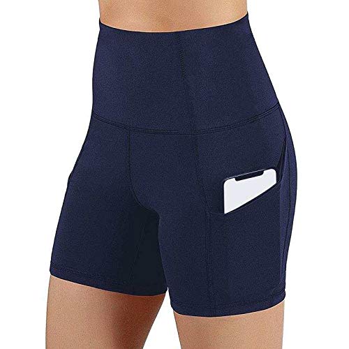 LOVESOFT Women's Workout Cycling Running Volleyball Tights Yoga Shorts with Side Pockets (Dark Blue, XL)