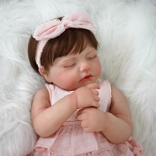 Brastoy Bebê Reborn Boneca Dormindo Corpo de Silicone Menina Original 48cm (Menina Rosa)