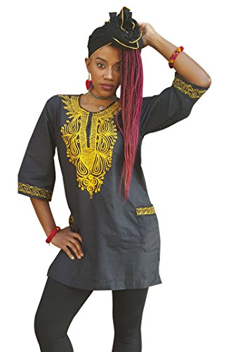 Black cotton Dashiki African Top with Gold Embroidery