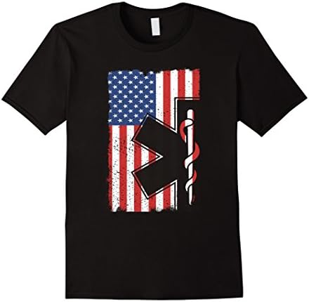 Mens EMT EMS Shirt Paramedic T Shirt USA American Flag Gift Tee XL Black