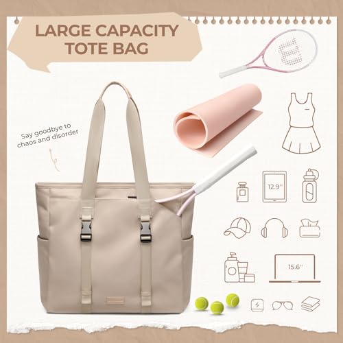 Tennis Bag for Women, Carry Bag with Wet Pocket, Yoga Mat Tote Bag, 14 Inch Multifunctional Tote Bag for Travel, Fitness, Yoga, Tennis and Office
