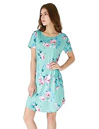 YMING Vestido de verano de manga corta con bolsillos, estampado floral, talla grande, para mujer