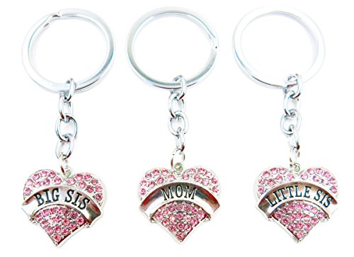 Charm.L Grace Matching Keychains Set Pink Crystal Heart Mom Big Sis Middle Lil Sister
