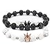 Gemfeel 8mm Black Labradorite & White Howlite CZ Her King/His Queen 8mm Beads Couple Bracelet, 7.6