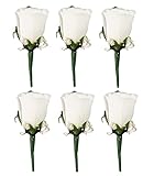 Set of 6 White Rose Boutonniere with Pin for Prom, Party, Wedding