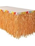 Hawaiian Luau Hibiscus Natural Color String & Colorful Sproilk Faux Flowers Table Hula Grass Skirt for Party Decoration, Events, Birthdays, Celebration (1 Pack)