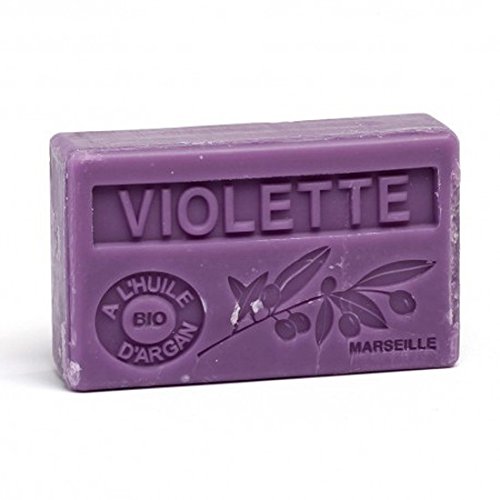 Maison Du Savon De Marseille - French Soap Made with Organic Argan Oil - Violet Fragrance - 100 Gram Bar