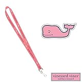 Vineyard Vines PINK Preppy Key Chain ID Lanyard For Badge and Keys BUNDLE with Pink Whale Sticker