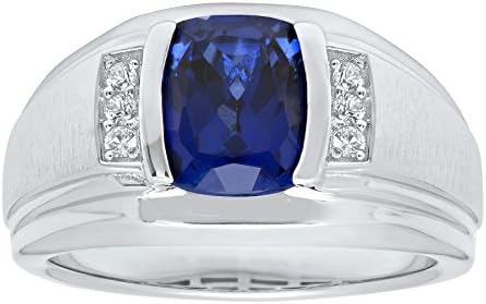 Men’s 925 Sterling Silver Blue and White Sapphire - Mens Fashion Ring