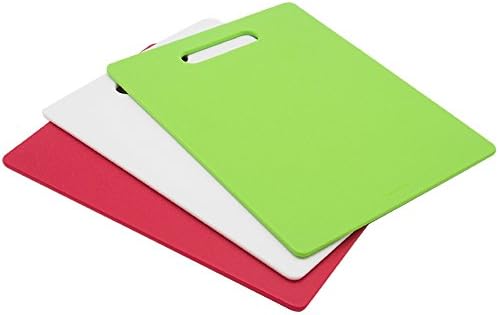 Plataplus 3-Piece 11” x 8.5” Non-Slip Plastic Kitchen Cutting Board Set, (Red, Green, White)