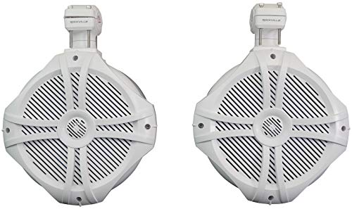 Pair Rockville RWB90W White 8″ 300w Marine Wakeboard 360° Swivel Tower Speakers