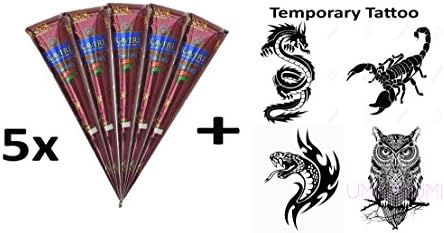 4 x Temporary Tattoo designs Scorpio, snake, Dragon, Owl with Make your design Temporary Tattoo cones