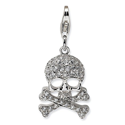 Sterling Silver CZ Skull and Cross Bones w/Lobster Clasp Charm