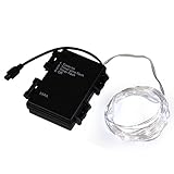 BZONE Battery Operated Cool White LED Rope Light Micro LED String Light Copper Wire Fairy Lights with Timer Function and Remote Control, 5m 50 LEDs