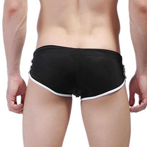 TOOPOOT Men's Swimming Trunks, Mens Boxer Swimming Briefs (L, Black) - Thumbnail 3