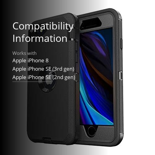 for iPhone SE Case 2022/2020/3rd/2rd,iPhone 8/7 case [Shockproof] [Dropproof] [Military Grade Drop Tested] with Non-Slip Removable Heavy Duty Full Body Phone Case-Black