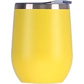 Gteller 12 oz Stainless Steel Wine Tumbler Stemless Glasses with Lid, Double Wall Insulated Travel Mug Perfect for Wine, Coffee, Drinks, Champagne, Cocktails (Yellow)