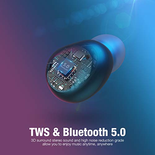 Bluetooth Earbuds Wireless, POWERADD True Wireless Earbud Bluetooth 5.0 Bass Stereo Headphones - IPX7 Waterproof & Noise Cancelling & Ergonomic in-Ear Earphones with Charging Case & Microphones, Black