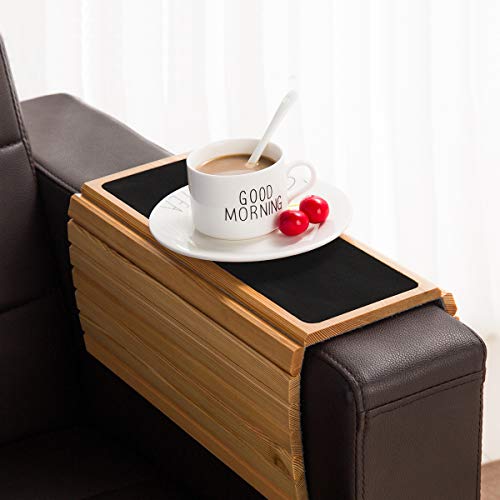 GEHE Sofa Arm Tray Table for Couch Flexible/Foldable Sofa Tray Couch arm Table Perfect for Drinks Snacks Remote Control or Phone Great arm Tray for Couch armrest (Natural Wood)