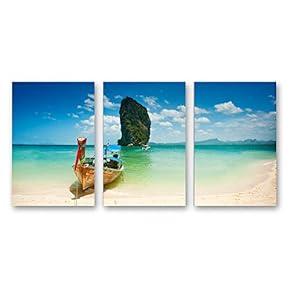 3 Piece Canvas Wall Art for Living Room Bedroom Home Artwork Beautiful Seaside Sand Beach Paintings Ready to Hang - 16"x24" x 3 Panels