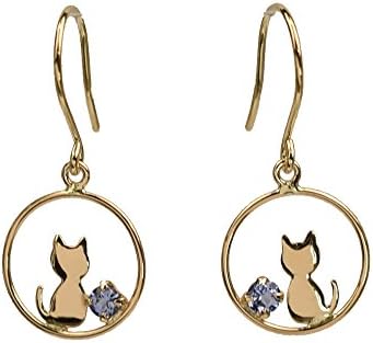 [四葉のクローバー] タンザナイト 猫 フックピアス 10金 10k K10 イエローゴールド 12月 誕生石 ねこ ネコ ピアス キャット レディース 女性：Ma659