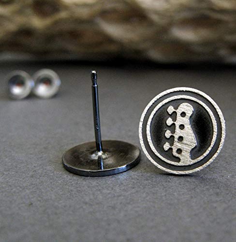 Bass Guitar Stud Earrings Brushed Sterling Silver Handmade in USA