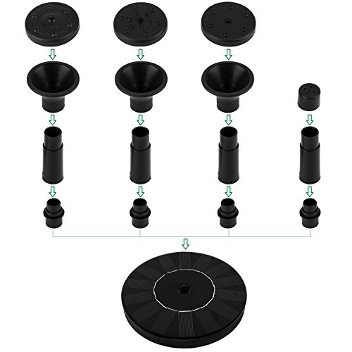 Solar Fountain Pump, 1.4W Free Standing Water Fountain Pump Kit with 4 Different Spray Pattern Heads for Bird Bath, Fish Tank, Small Pond and Garden - Thumbnail 2