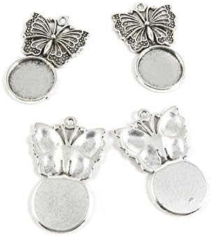 10 x Antique Silver Tone Jewelry Making Charms Findings Handmade Necklace Bracelet Bulk Lots Supplier Supply Crafting X1JR2 Butterfly Cabochon Base Blank