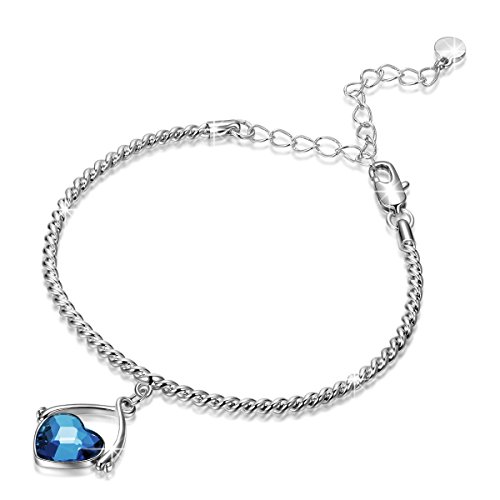 Gift for Girlfriend Heart Swing Bangle Bracelet with Sapphire Swarovski Crystal. Christmas Birthday Anniversary Gifts for daughter wife sister FiancÃ©e Jewelry Gift for Her&Girls