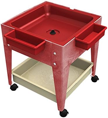 Childbrite 24" Sand and Water Activity Center Mobile-Mite 1 Mega-Tray and 1 Red Tub with Drain, Red Frame, 4 Casters