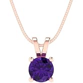 Clara Pucci 14K Rose Gold Plated Solitaire 18" Box-Chain Necklace - Sterling Silver 0.5ct Round Cut Amethyst Pendant
